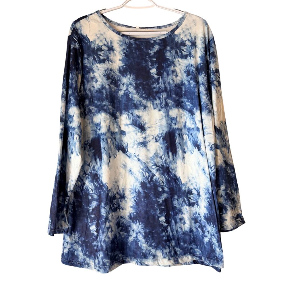 NWT Vislily Blue & White Tie-Dye 3/4 Sleeve T-Shirt Women’s Size 20W